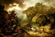 Philippe Jacques landscape with carriage in a storm oil painting